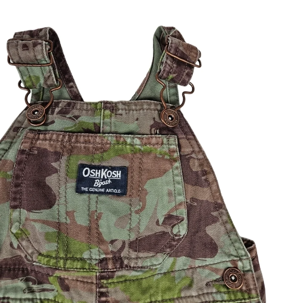 Oshkosh B'Gosh Dinosaur Camo Carpenter Vestback Bib Overalls Size 18M Boys J12